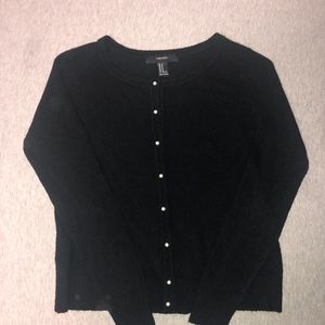Retro Black Pearl-Button Cardigan